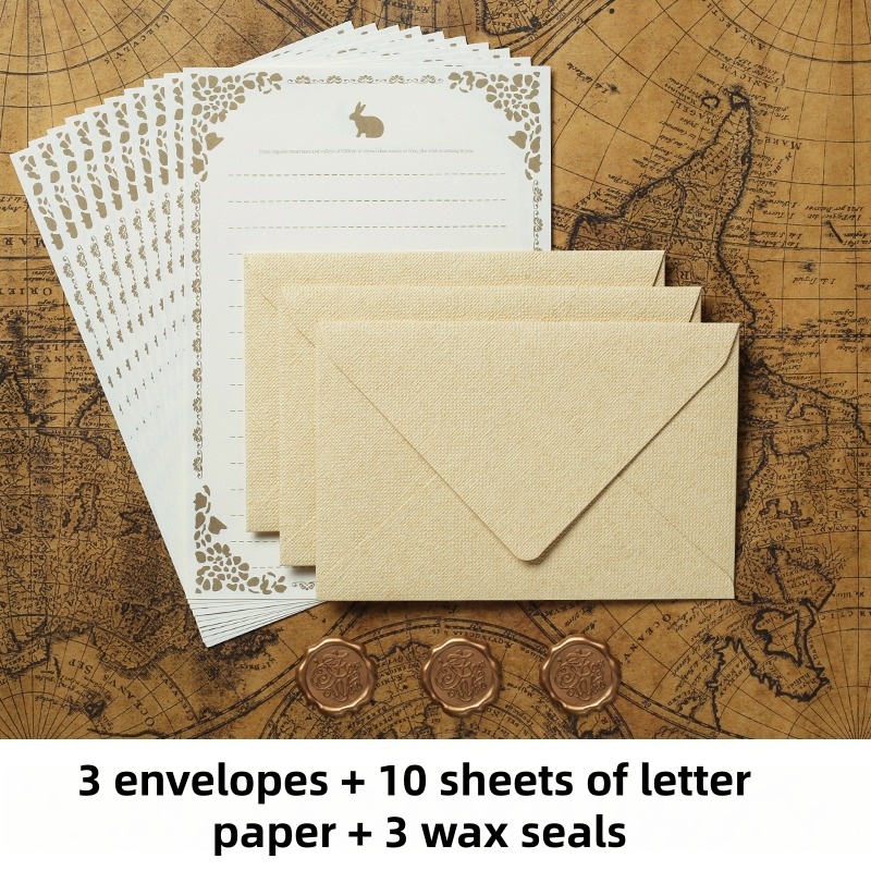 Wax Seal Stamp Set - 16-teiliges Vintage Leinen-Umschlag-Set Luxuriöse Hochzeitseinladungen Retro-Briefpapier
