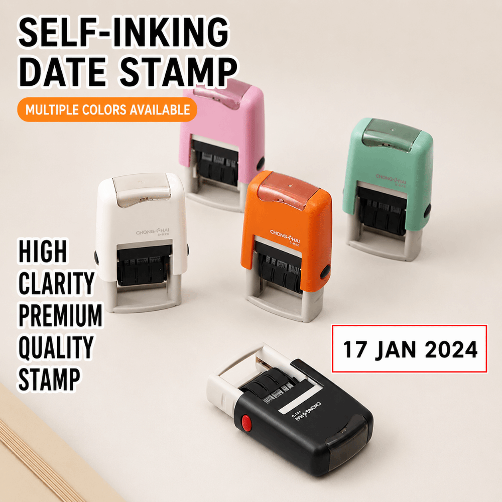 Rubber Date Stamp - Automatischer Tintenrücklauf Datumsstempel mit Tag-Monat-Jahr Anzeige