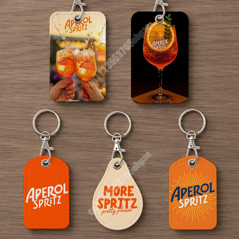 Index Card Holder - Orangefarbener Prosecco A-Aperol S-Spritz Leder-Schlüsselanhänger Kartenhalter